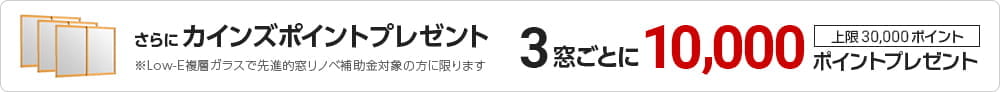 さらにカインズポイントを3窓ごとに10,000ポイントプレゼント