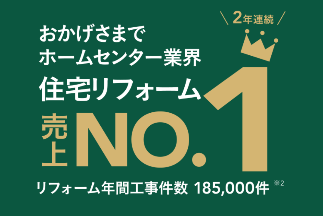 おかげさまでホームセンター業界住宅リフォーム2年連続売上No.1